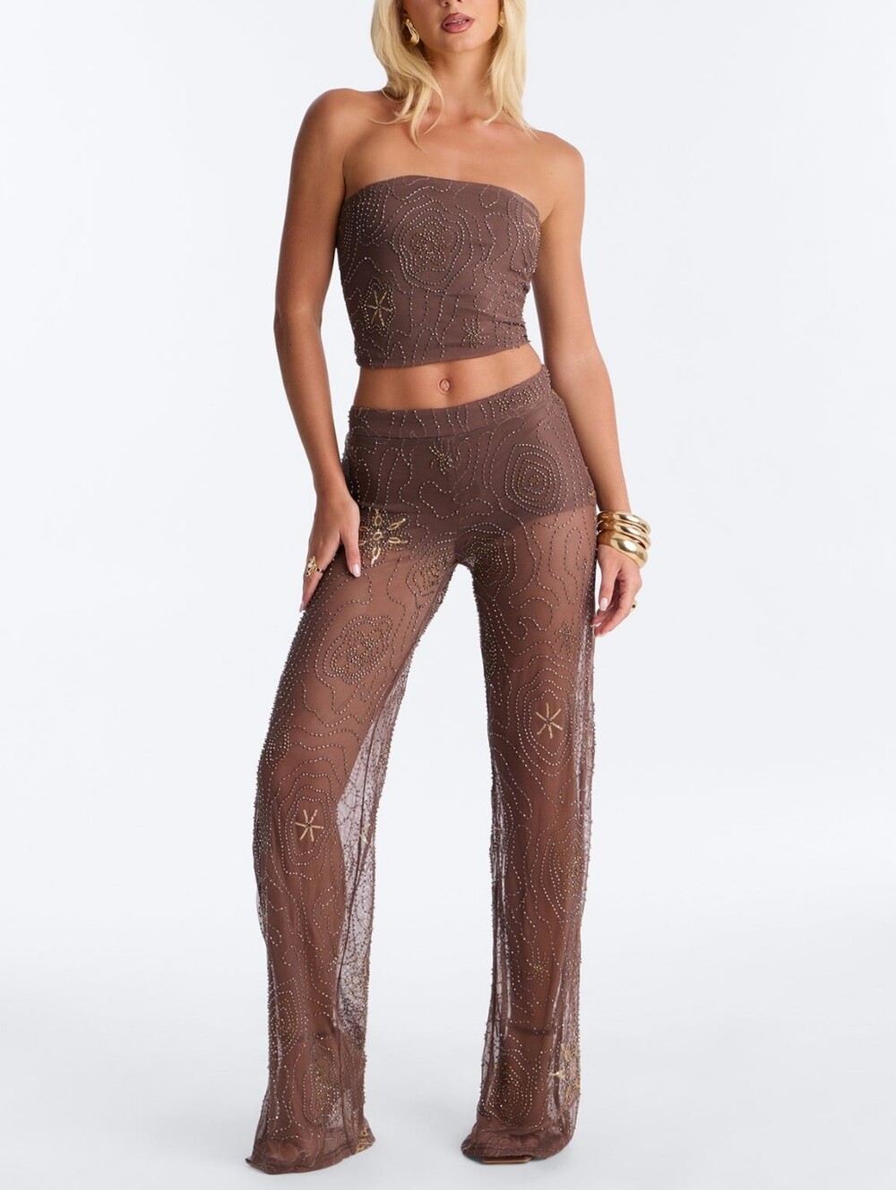 Stylish summer or festival set: bandeau top and pants